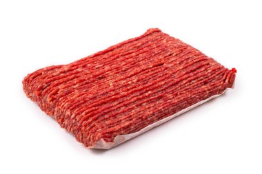 Beyaz arka planda kesilmiş et. Üst görünüm.