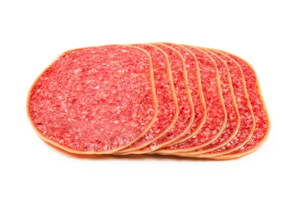 Gustose Fette Salame Isolate Sfondo Bianco — Foto Stock