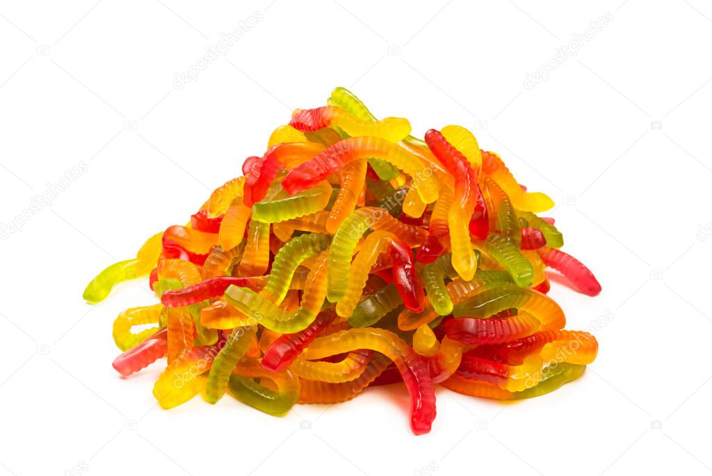 Juicy colorful jelly sweets. Gummy candies. Snakes. 