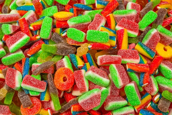 Assorted Tasty Gummy Candies Top View Jelly Sweets Background — Stock Photo, Image