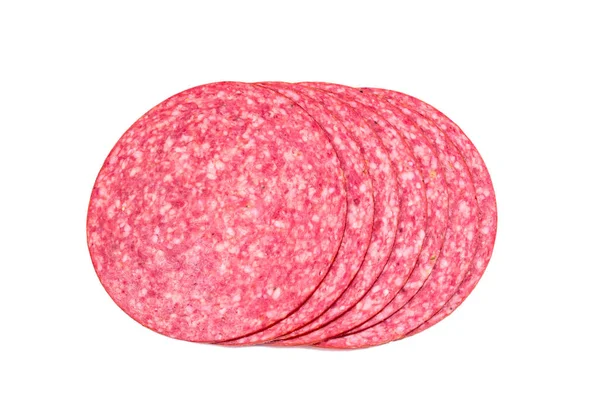 Gustose Fette Salame Isolate Sfondo Bianco — Foto Stock