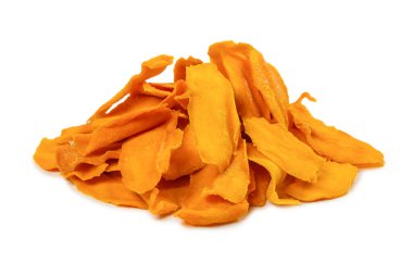 Tatlı mango dilimleri arka planda. Üst görünüm. 