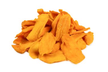 Tatlı mango dilimleri arka planda. Üst görünüm. 