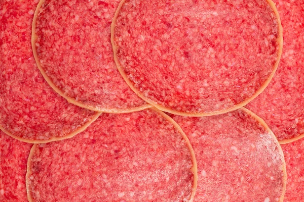 Smaklig Salami Skivor Isolerad Vit Bakgrund — Stockfoto