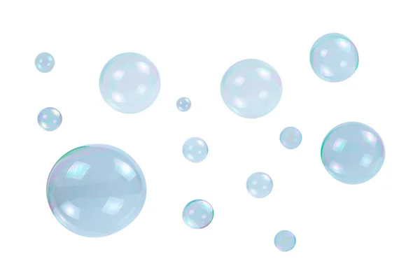 Burbujas Jabón Aisladas Sobre Fondo Blanco Copiar Espacio — Foto de Stock