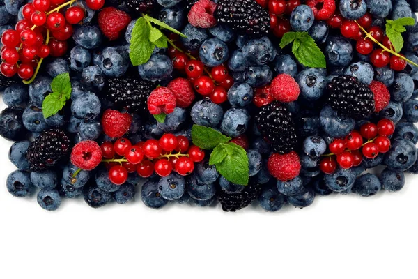 Blackberry Raspberry Blueberry Red Currant Mint Background — Stock Photo, Image