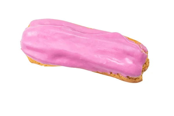 Verse Smakelijke Eclairs Witte Achtergrond Bovenaanzicht — Stockfoto