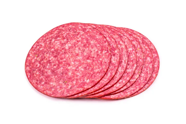 Gustose Fette Salame Isolate Sfondo Bianco — Foto Stock