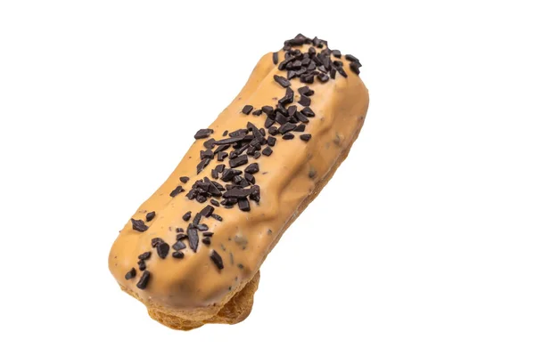 Verse Smakelijke Eclairs Witte Achtergrond Bovenaanzicht — Stockfoto