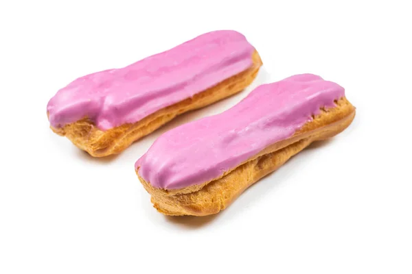 Verse Smakelijke Eclairs Witte Achtergrond Bovenaanzicht — Stockfoto