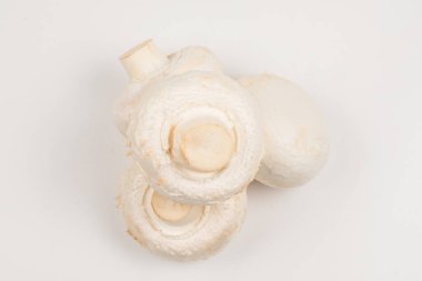 Şampiyon mantarı beyaz arka planda izole edilmiş. Üst görünüm. 