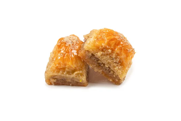 Heerlijke Zoete Baklava Geïsoleerd Witte Achtergrond Bovenaanzicht — Stockfoto