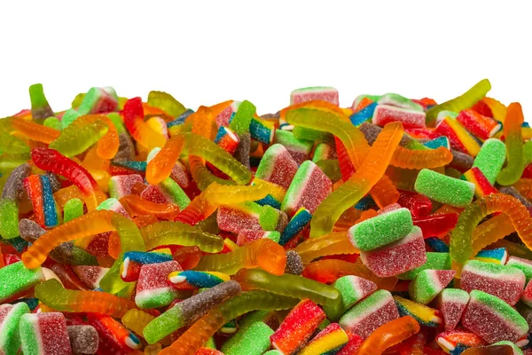 Verschiedene Leckere Gummibärchen Ansicht Von Oben Gelee Bonbons Hintergrund — Stockfoto