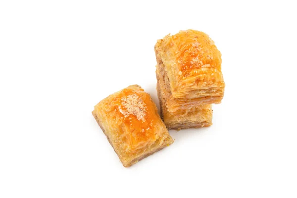 Delicioso Baklava Doce Isolado Fundo Branco Vista Superior — Fotografia de Stock