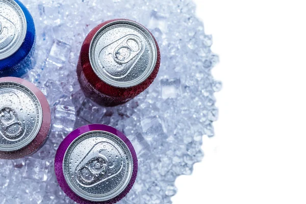 Groep Aluminium Blikjes Ijs Koude Drank Bovenaanzicht — Stockfoto