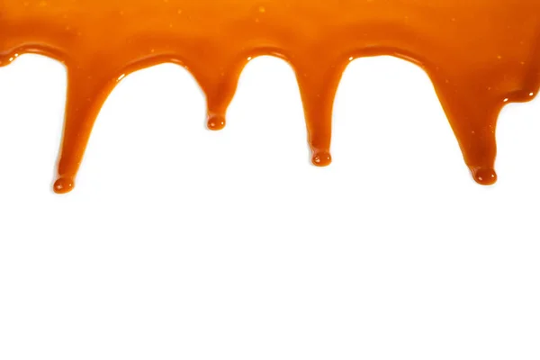 Fondo Salsa Caramelo Fluido Aislado Blanco Copiar Espacio — Foto de Stock