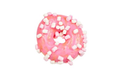 Beyaz üzerine izole edilmiş lokumlu pembe çörek.. 