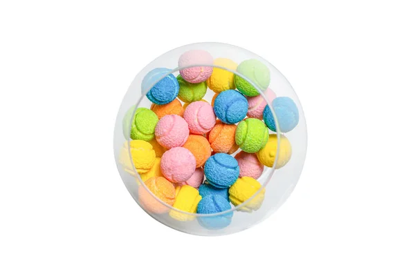 Colorful Tennis Balls Isolated White Top View — Stock Photo, Image