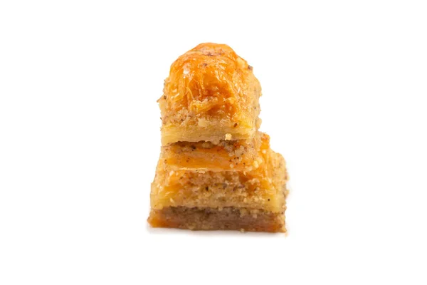 Läcker Söt Baklava Isolerad Vit Bakgrund Ovanifrån — Stockfoto