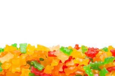 Jöleli terler beyaz arka planda izole edilmiş ayılar, kopyalama alanı. Üst görünüm.