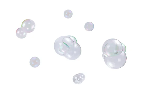 Burbujas Jabón Aisladas Sobre Fondo Blanco Copiar Espacio — Foto de Stock