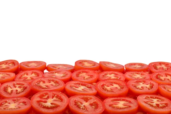 Tomatenhintergrund Scheiben Geschnitten Ansicht Von Oben — Stockfoto