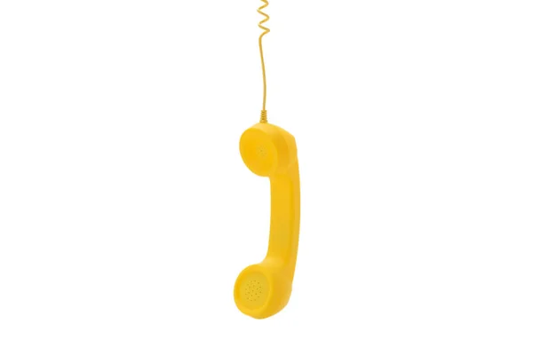 Żółty Telefon Izolowany Białym Przestrzeń Kopiowania — Zdjęcie stockowe