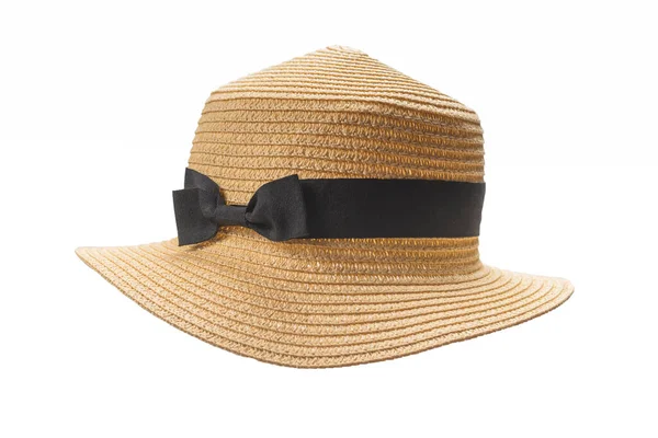 Siyah Pruvalı Hasır Şapka Beyaz Arkaplanda Izole — Stok fotoğraf