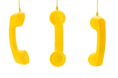 Sarı cep telefonu beyazda izole edilmiş. Boşluğu kopyala.