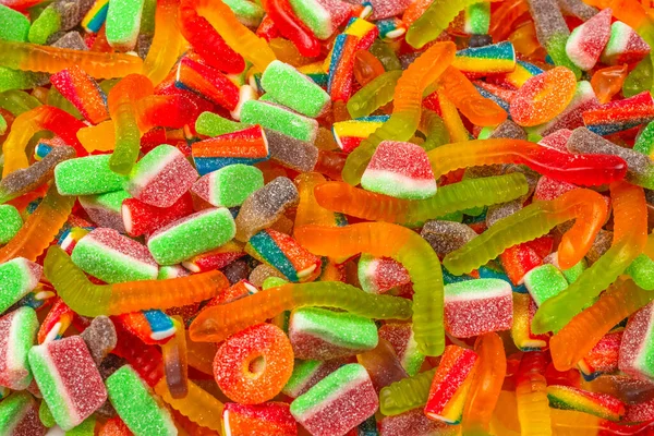 Assorted Tasty Gummy Candies Top View Jelly Sweets Background — Stock Photo, Image