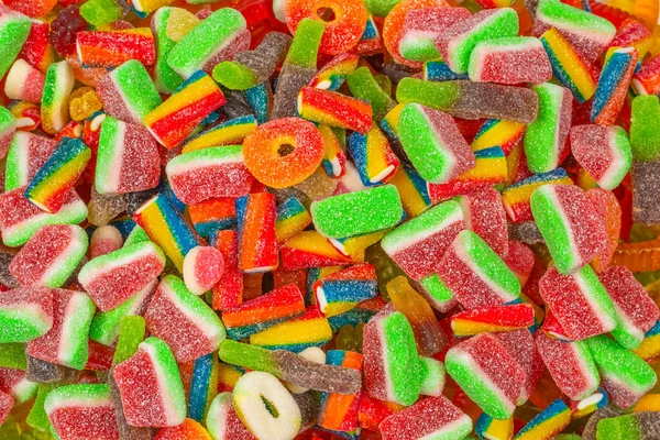 Assorted Tasty Gummy Candies Top View Jelly Sweets Background — Stock Photo, Image