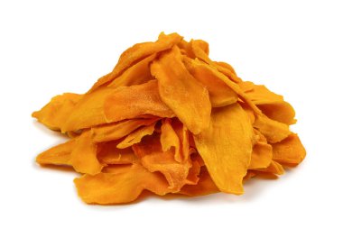 Tatlı mango dilimleri arka planda. Üst görünüm. 