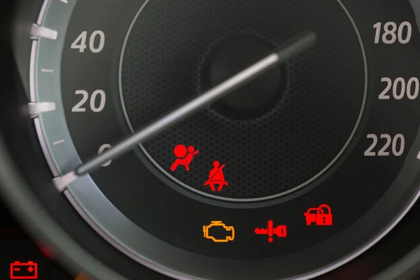 Car Dashboard Showing Seat Belt Warning Light — Stock Photo, Image