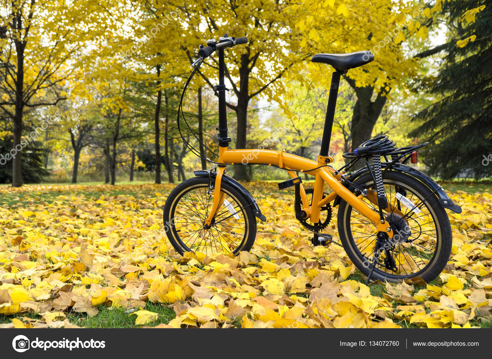 yellow folding bike