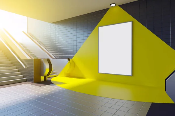 Mostrar anuncios de plantillas de póster simulados en escaleras mecánicas de estación de metro. renderizado 3d —  Fotos de Stock