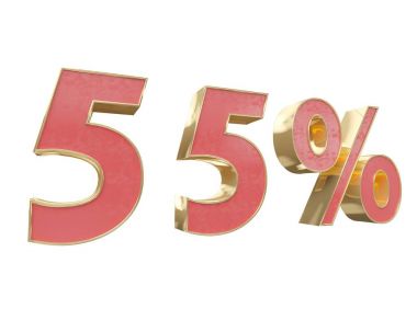 Kırmızı altın rakam yüzde 3d render indirim. Beyaz arka plan