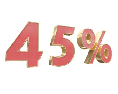 Kırmızı altın rakam yüzde 3d render indirim. Beyaz arka plan