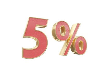 Kırmızı altın rakam yüzde 3d render indirim. Beyaz arka plan