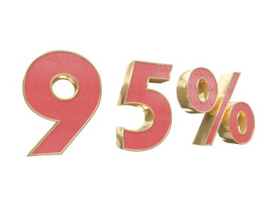 Kırmızı altın rakam yüzde 3d render indirim. Beyaz arka plan