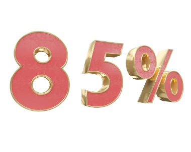 Kırmızı altın rakam yüzde 3d render indirim. Beyaz arka plan