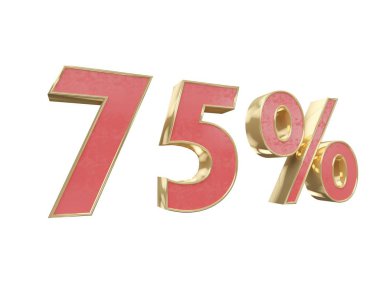 Kırmızı altın rakam yüzde 3d render indirim. Beyaz arka plan