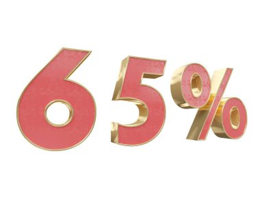 Kırmızı altın rakam yüzde 3d render indirim. Beyaz arka plan