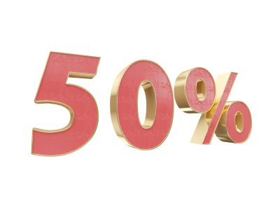 Kırmızı altın rakam yüzde 3d render indirim. Beyaz arka plan