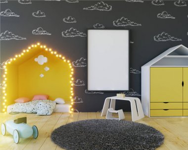 Ampuller ile posteri çocuk renk Oda kadar alay et. 3D çizim