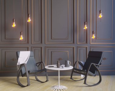 Düzen poster sandalye ve gözde kumaş minimalizm iç arka plan 3d çizim ile