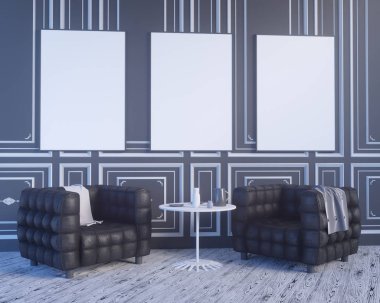 Düzen poster sandalye ve gözde kumaş minimalizm iç arka plan 3d çizim ile