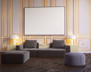 Düzen poster sandalye ve gözde kumaş minimalizm iç arka plan 3d çizim ile