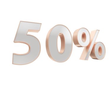 Beyaz altın, bakır yüzde elli, beyaz arka plan üzerinde izole. 50 3d çizim Oluşturucu