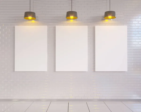 Simulacros de cartel con fondo interior loft de hipster pastel vintage minimalismo, render 3d — Foto de Stock