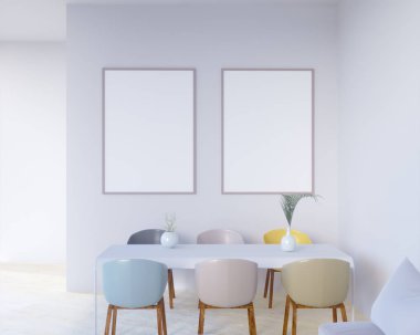 Konsept iç, sahte kadar poster duvara, 3d çizim render, işleme, retro, Oda, İskandinav, Parlatıcı, stüdyo, Stil, tablo,  